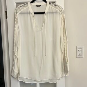 Massimo Dutti White Relaxed Tie Front Blouse